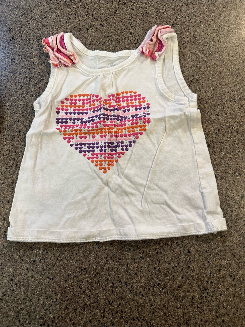 Girls White Tank Top with Multicolor Heart Graphic